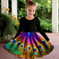 Girls' 3D Graphic Dress Long Sleeve 3D Print Summer Fall Vacation Sports & Outdoor Daily Cute Casual Beautiful Kids 3-12 Years Casual Dress A Line Dress Above Knee Regular Fit