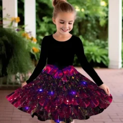 Girls' 3D Graphic Dress Long Sleeve 3D Print Summer Fall Vacation Sports & Outdoor Daily Cute Casual Beautiful Kids 3-12 Years Casual Dress A Line Dress Above Knee Regular Fit