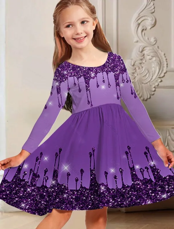 Girls' 3D Graphic Dress Long Sleeve 3D Print Spring Fall Vacation Daily Holiday Cute Casual Sweet Kids 3-10 Years Swing Dress A Line Dress Above Knee Regular Fit