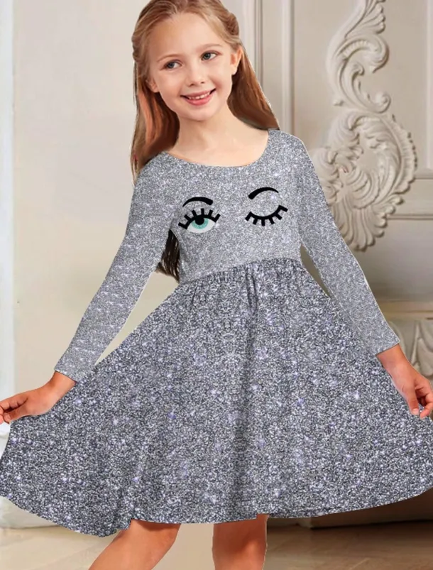 Girls' 3D Graphic Dress Long Sleeve 3D Print Spring Fall Vacation Daily Holiday Cute Casual Sweet Kids 3-10 Years Swing Dress A Line Dress Above Knee Regular Fit