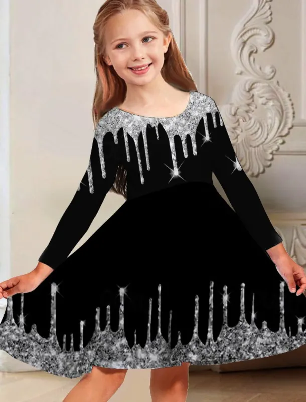 Girls' 3D Graphic Dress Long Sleeve 3D Print Spring Fall Vacation Daily Holiday Cute Casual Sweet Kids 3-10 Years Swing Dress A Line Dress Above Knee Regular Fit