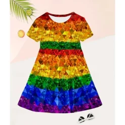 Girls' 3D Graphic Dress Short Sleeve Summer Spring Vacation Daily Holiday Princess Beautiful Sweet Kids 4-12 Years Casual Dress A Line Dress Knee-length Regular Fit