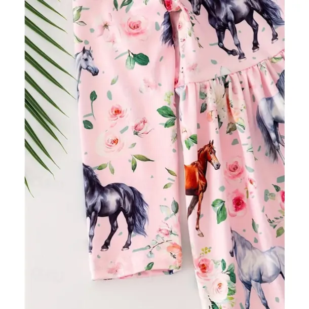 Girls' 3D Graphic Horse Dress Long Sleeve Summer Spring Vacation Daily Holiday Beautiful Sweet Kids 4-12 Years Casual Dress A Line Dress Knee-length Regular Fit