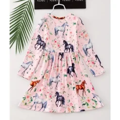 Girls' 3D Graphic Horse Dress Long Sleeve Summer Spring Vacation Daily Holiday Beautiful Sweet Kids 4-12 Years Casual Dress A Line Dress Knee-length Regular Fit
