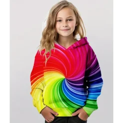 Girls' 3D Graphic Rainbow Hoodie Long Sleeve Fall Winter Fashion Adorable Basic Kids 4-12 Years Hooded Outdoor Casual Daily Regular Fit