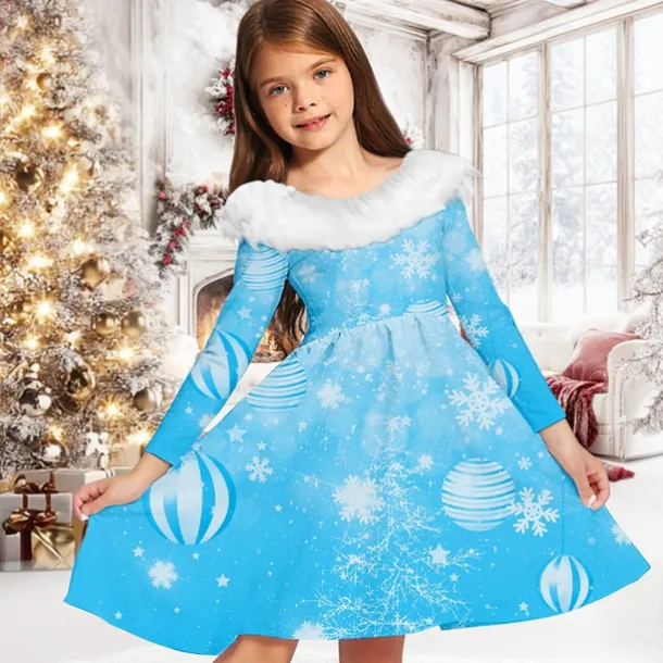 Girls' 3D Graphic Snowflake Dress Long Sleeve Spring Fall Vacation Daily Holiday Beautiful Sweet Kids 4-12 Years Party Dress A Line Dress Knee-length Regular Fit
