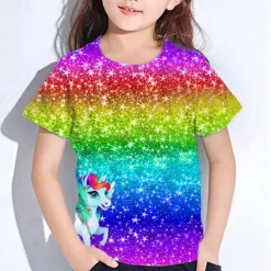 Girls' 3D Graphic Unicorn T shirt Tee Short Sleeve Summer Spring Fashion Basic Kids 4-12 Years Crew Neck Outdoor Casual Daily Regular Fit