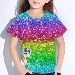 Girls' 3D Graphic Unicorn T shirt Tee Short Sleeve Summer Spring Fashion Basic Kids 4-12 Years Crew Neck Outdoor Casual Daily Regular Fit