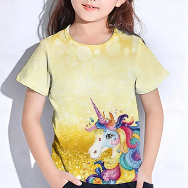 Girls' 3D Graphic Unicorn T shirt Tee Short Sleeve Summer Spring Fashion Basic Kids 4-12 Years Crew Neck Outdoor Casual Daily Regular Fit