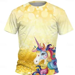 Girls' 3D Graphic Unicorn T shirt Tee Short Sleeve Summer Spring Fashion Basic Kids 4-12 Years Crew Neck Outdoor Casual Daily Regular Fit