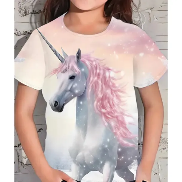 Girls' 3D Graphic Unicorn T shirt Tee Short Sleeve Summer Spring Fashion Basic Kids 4-12 Years Crew Neck Outdoor Casual Daily Regular Fit