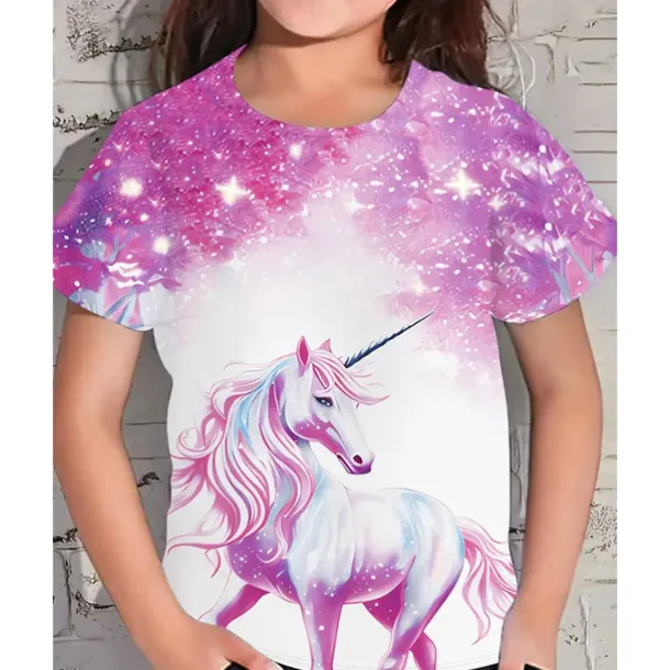 Girls' 3D Graphic Unicorn T shirt Tee Short Sleeve Summer Spring Fashion Basic Kids 4-12 Years Crew Neck Outdoor Casual Daily Regular Fit