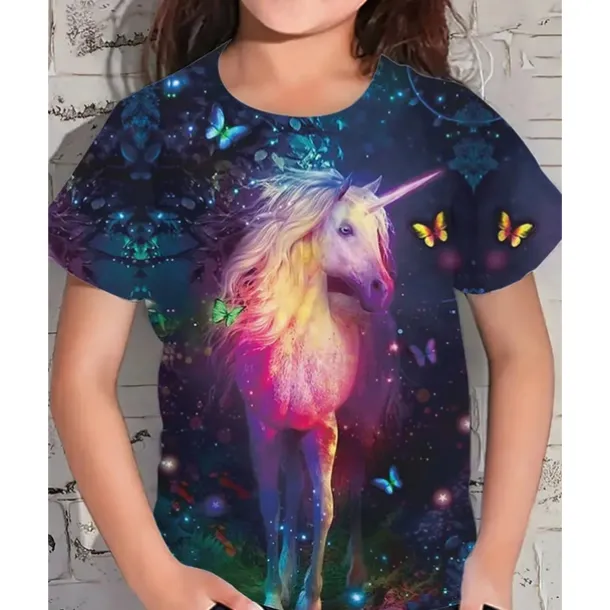 Girls' 3D Graphic Unicorn T shirt Tee Short Sleeve Summer Spring Fashion Basic Kids 4-12 Years Crew Neck Outdoor Casual Daily Regular Fit