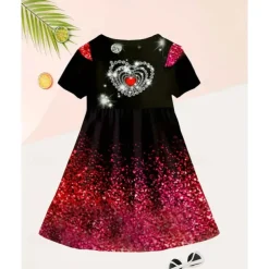 Girls' 3D Heart Graphic Dress Short Sleeve Summer Spring Vacation Daily Holiday Princess Beautiful Sweet Kids 4-12 Years Casual Dress A Line Dress Knee-length Regular Fit