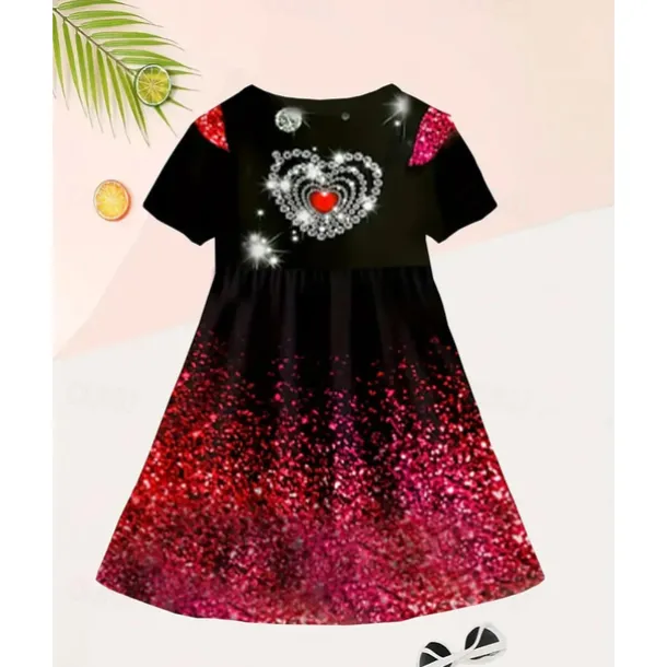 Girls' 3D Heart Graphic Dress Short Sleeve Summer Spring Vacation Daily Holiday Princess Beautiful Sweet Kids 4-12 Years Casual Dress A Line Dress Knee-length Regular Fit