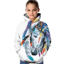 Girls' 3D Horse Hoodie Long Sleeve 3D Print Fall Winter Active Kids 3-12 Years Outdoor Daily