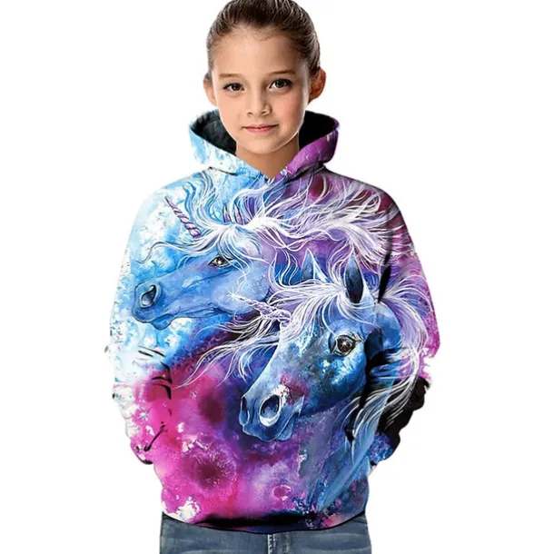 Girls' 3D Horse Hoodie Long Sleeve 3D Print Fall Winter Active Kids 3-12 Years Outdoor Daily