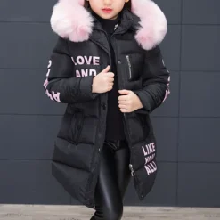 Girls' 3D Kids Puffer Jacket Letter Down Coat Jacket Puffer Jacket Long Sleeve Fall Winter Active Kids 3-12 Years School Daily
