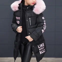 Girls' 3D Letter Down Coat Puffer Jacket Long Sleeve Winter Basic Kids 4-12 Years School Street Daily
