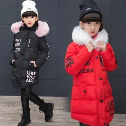 Girls' 3D Letter Down Coat Puffer Jacket Long Sleeve Winter Basic Kids 4-12 Years School Street Daily