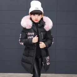 Girls' 3D Letter Down Coat Puffer Jacket Long Sleeve Winter Basic Kids 4-12 Years School Street Daily