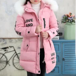 Girls' 3D Letter Down Coat Puffer Jacket Long Sleeve Winter Basic Kids 4-12 Years School Street Daily