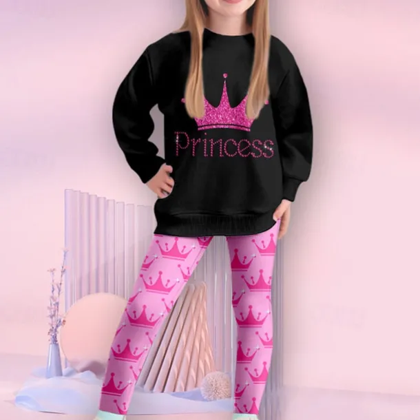 Girls' 3D Letter Sweatshirt & Legging Set Set Long Sleeve 3D Print Fall Winter Active Fashion Daily Kids 4-12 Years Crew Neck Outdoor Vacation Date Regular Fit