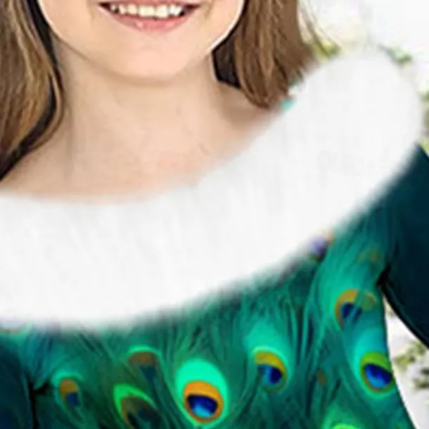 Girls' 3D Peacock Dress Long Sleeve 3D Print Fall Winter Vacation Sports & Outdoor Daily Cute Casual Beautiful Kids 3-12 Years Casual Dress Swing Dress A Line Dress Above Knee Regular Fit
