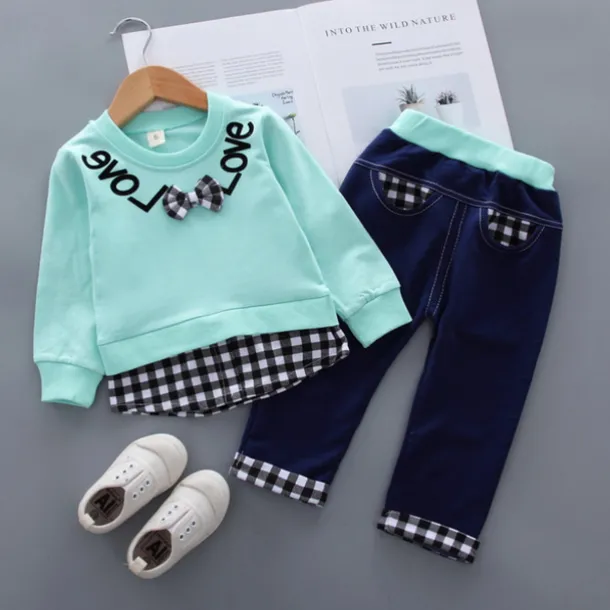Girls' 3D Plaid Letter Clothing Set Long Sleeve Fall Basic Toddler 1-3 Years School Outdoor Indoor Regular Fit