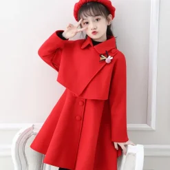 Girls' 3D Plain Coat Long Sleeve Fall Winter Cute Adorable Kids 3-12 Years Daily Regular Fit
