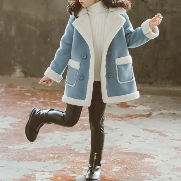 Girls' 3D Plain Coat Long Sleeve Fall Winter Cute Kids 3-13 Years School Daily