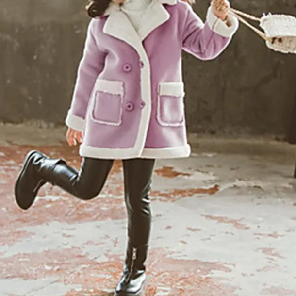 Girls' 3D Plain Coat Long Sleeve Fall Winter Cute Kids 3-13 Years School Daily