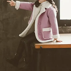 Girls' 3D Plain Coat Long Sleeve Fall Winter Cute Kids 3-13 Years School Daily