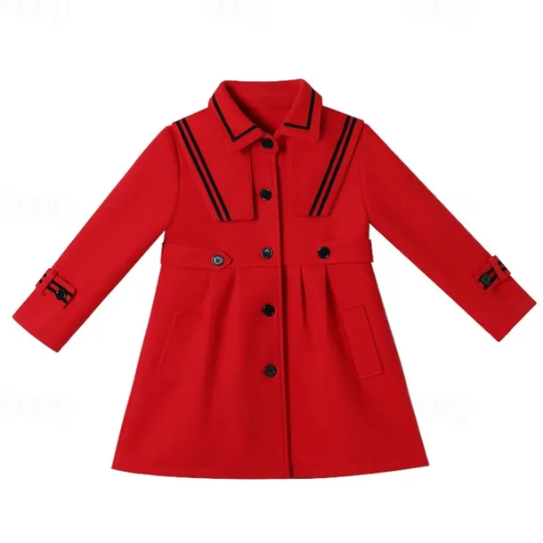 Girls' 3D Plain Trench Coat Long Sleeve Spring Fall Cute Sport Kids 4-13 Years School Daily Regular Fit