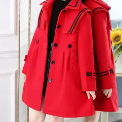 Girls' 3D Plain Trench Coat Long Sleeve Spring Fall Cute Sport Kids 4-13 Years School Daily Regular Fit