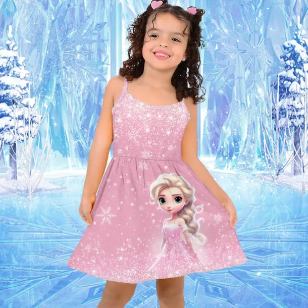 Girls' 3D Princess Cami Dress Pink Sleeveless 3D Print Summer Sports & Outdoor Daily Holiday Cute Casual Beautiful Kids 3-12 Years Casual Dress Strap Dress Above Knee Polyester Regular Fit