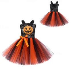 Girls' 3D Pumpkin Party Dress Sleeveless Summer Performance Party Birthday Basic Halloween Custome Little Kids(4-7ys) 4-7 Years Party Dress Swing Dress Tulle Dress Midi Polyester Regular Fit