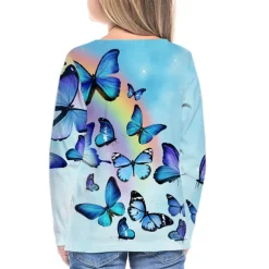 Girls' 3D Rainbow Butterfly T shirt Long Sleeve 3D Print Fall Active Kids 4-12 Years Regular Fit