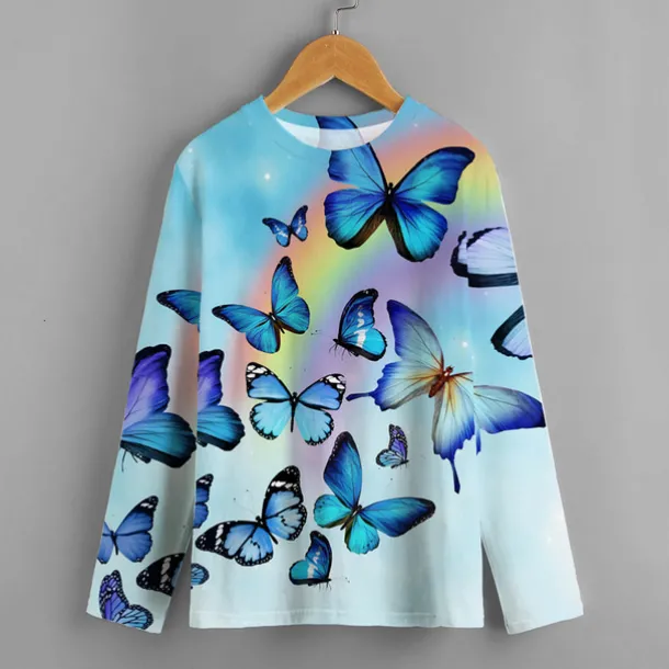 Girls' 3D Rainbow Butterfly T shirt Long Sleeve 3D Print Fall Active Kids 4-12 Years Regular Fit
