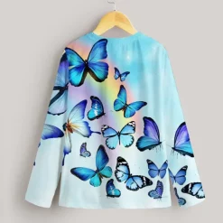 Girls' 3D Rainbow Butterfly T shirt Long Sleeve 3D Print Fall Active Kids 4-12 Years Regular Fit
