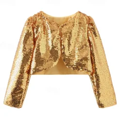 Girls' 3D Sequin Coat Long Sleeve Summer Spring Active Cute Kids 3-12 Years Street Daily Regular Fit