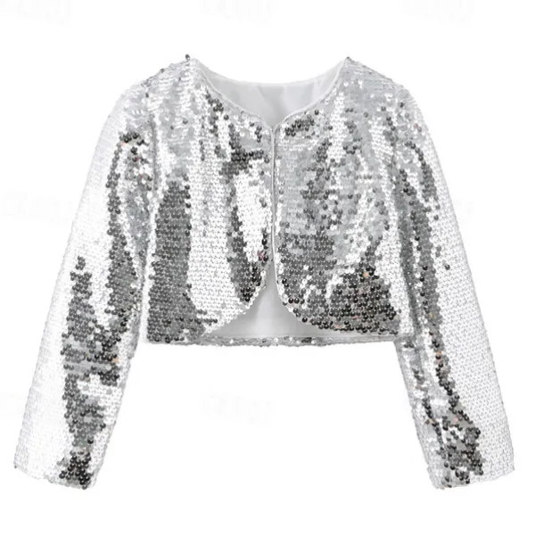 Girls' 3D Sequin Coat Long Sleeve Summer Spring Active Cute Kids 3-12 Years Street Daily Regular Fit