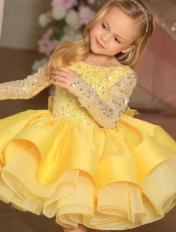 Girls' 3D Sequin Dress Long Sleeve Summer Spring Fall Wedding Party Birthday Elegant Princess Kids 3-12 Years Satin Organza dress to impress