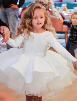 Girls' 3D Sequin Dress Long Sleeve Summer Spring Fall Wedding Party Birthday Elegant Princess Kids 3-12 Years Satin Organza dress to impress