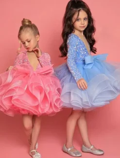 Girls' 3D Sequin Dress Long Sleeve Summer Spring Fall Wedding Party Birthday Elegant Princess Kids 3-12 Years Satin Organza dress to impress