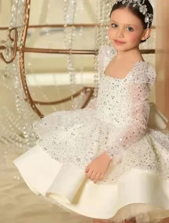 Girls' 3D Sequin Dress Long Sleeve Summer Spring Fall Wedding Party Birthday Elegant Princess Kids 3-12 Years Satin Organza dress to impress