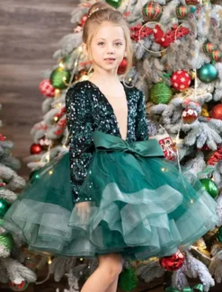 Girls' 3D Sequin Dress Long Sleeve Summer Spring Fall Wedding Party Birthday Elegant Princess Kids 3-12 Years Satin Organza dress to impress