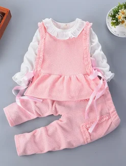 Girls' 3D Solid Color Clothing Set Long Sleeve Fall Winter Active Cute Basic Kids 1-5 Years Vacation Street Birthday Regular Fit