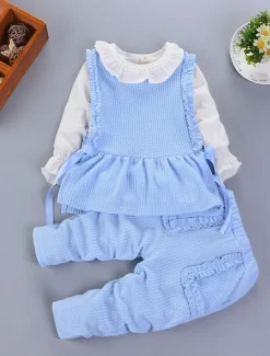 Girls' 3D Solid Color Clothing Set Long Sleeve Fall Winter Active Cute Basic Kids 1-5 Years Vacation Street Birthday Regular Fit