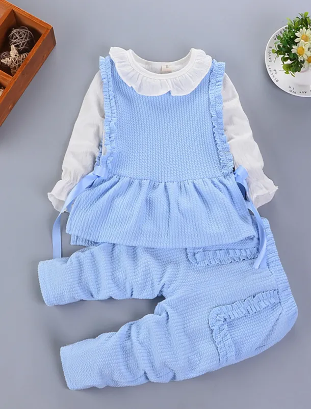 Girls' 3D Solid Color Clothing Set Long Sleeve Fall Winter Active Cute Basic Kids 1-5 Years Vacation Street Birthday Regular Fit